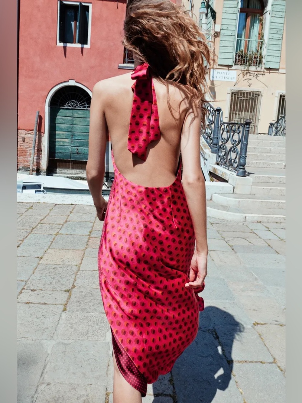 Zara Hot Pink Polka Dot Backless Halter Maxi Dress. POP - Picture 5 of 5